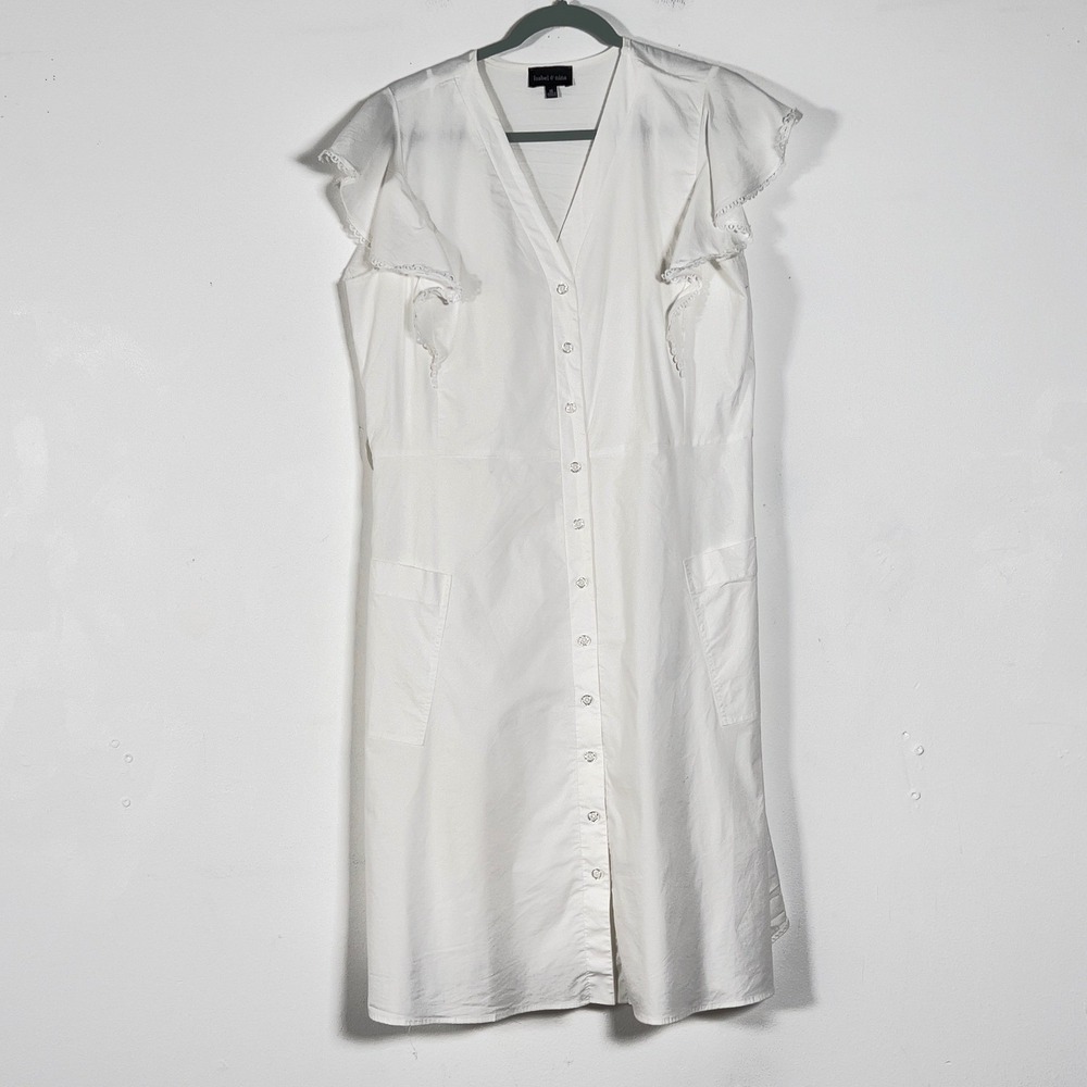 Isabel & Nina Button Front Dress Women Sz 18 White Ruffle Flutter Sleeve No Belt